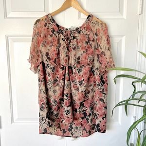 Lucky Brand Pink Floral Lace Up Blouse 2X Plus